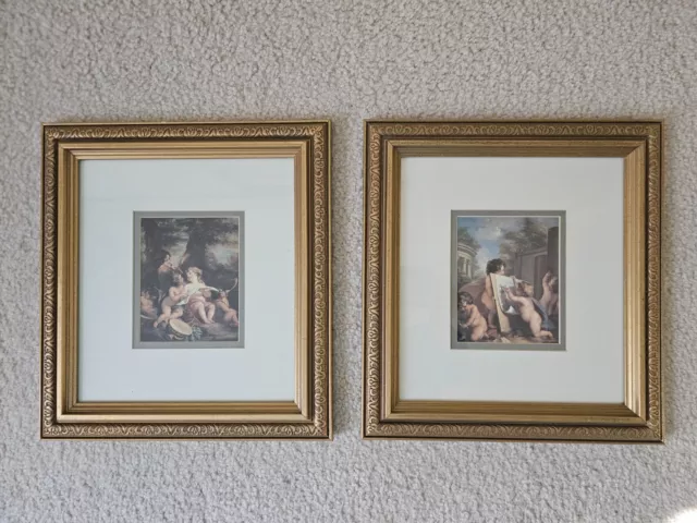 Set Of 2 Framed And Matted Under Glass Prints By Angelica Kauffman Cherubs