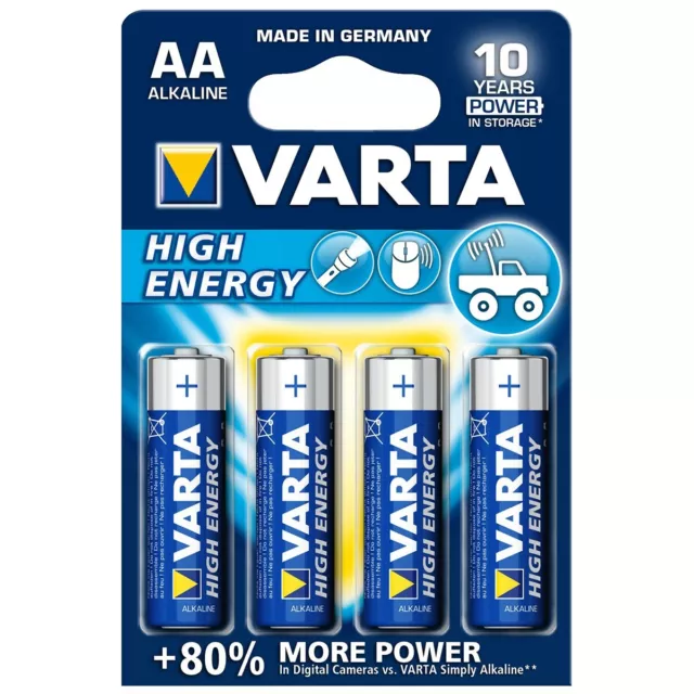 Varta Batterie Pile AA Stilo LR6 High Energy Alcaline da 1,5V +80% della Potenza
