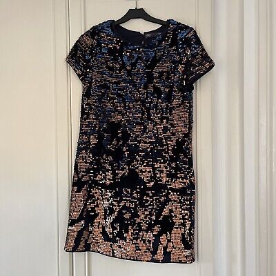 marks and spencer girls sequin party dress 11-12yr navy gold/royal blue sequins