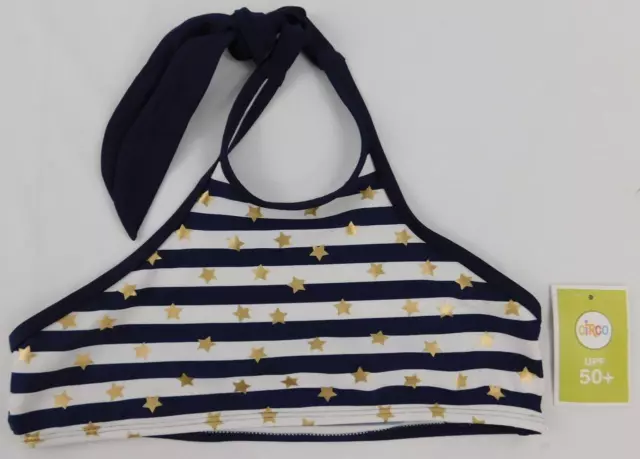 Girl's Circo SwimSuit Bikini Top New Navy Blue White Striped Stars Gold Sz L