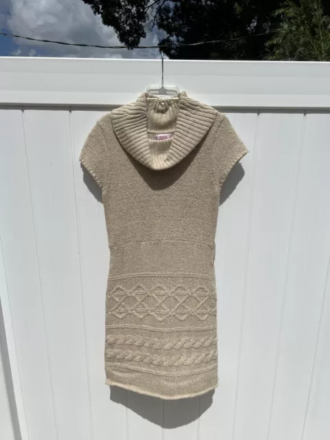 Pink Republic Sweater Dress Women's XL Tan Cowl Neck Short Sleeve Cable Knit