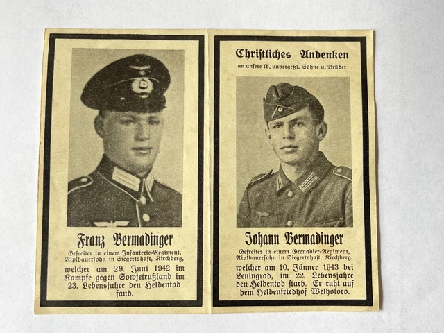 Sterbebild 2wk 2Brüder Gefr-i e Inf-Regt-Gefr-i e Gren-Regt-1942-1943 Leningrad
