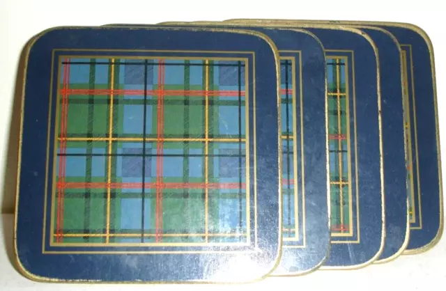 Vintage Placemats 4 Tartan Design Cork Backed Blue Green 4 Drinks Mats Coasters