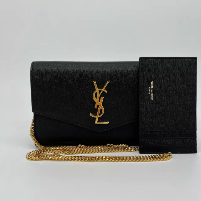 SAINT LAURENT YSL Uptown Wallet on Chain Bag in Black Leather with