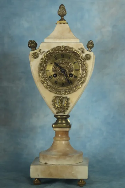 Antique French Empire Marble Urn Form Clock Silk Suspension Striking Movement
