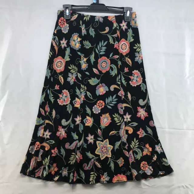 Choices Petite Stretch Pull On Black Floral Casual A-Line Skirt Size PL Women