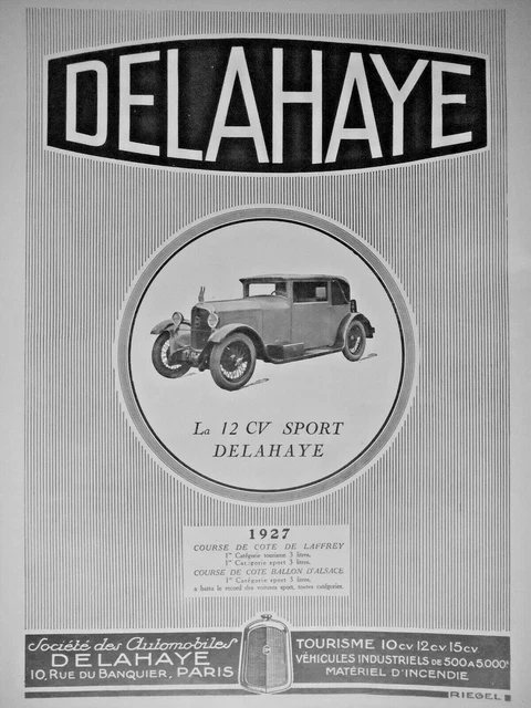 1927 Delahaye La 12 Cv Sport Laffrey Coast Race Press Advertisement