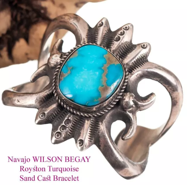 ROYAL ROYSTON Turquoise Bracelet SAND CAST Navajo WILSON BEGAY Cuff Vintage