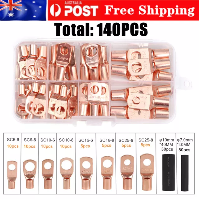 240/100Pcs Car Battery Cable Lugs Kit Crimp Copper Ring Terminal Wire Connectors