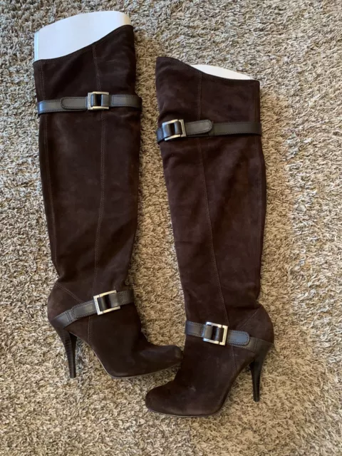 Calvin Klein Over the Knee Brown Suede Boots, Size 7
