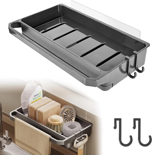 Porta Spugne Per Lavello Cucina | Con Divisori E Portasciugamani | Grigio | Alluminio Spaziale | Senza Fori - Foto 9