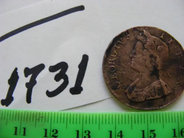GREAT BRITAIN  1731 Halfpenny Coin...King George II...Comes With Clear Capsule.
