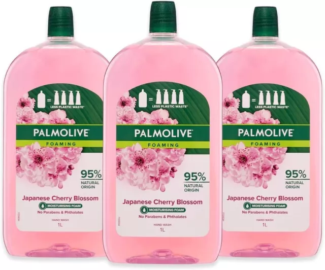 Palmolive Foaming Liquid Hand Wash Soap 3L (3 x 1L packs), Japanese Cherry Bloss