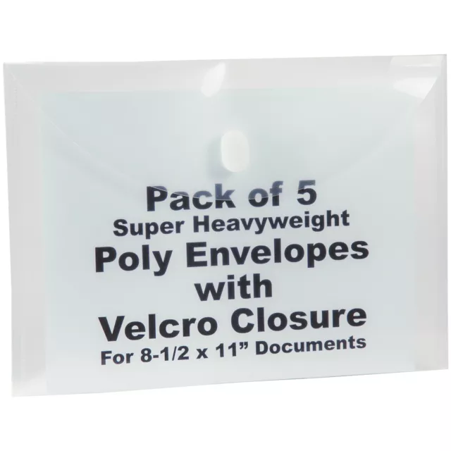 Poly Envelopes With Hook & Loop Closure, For 8.5 x 11" Documents, Pack of 5