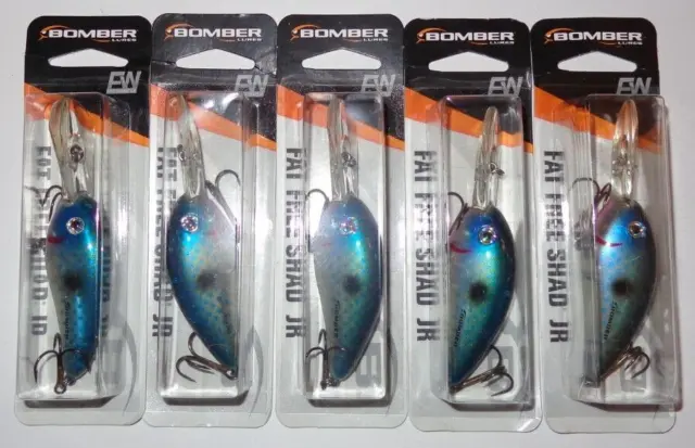 LOT OF 5 New Bomber Fat Free Shad Jr. Crankbait Fishing Lures BD6F