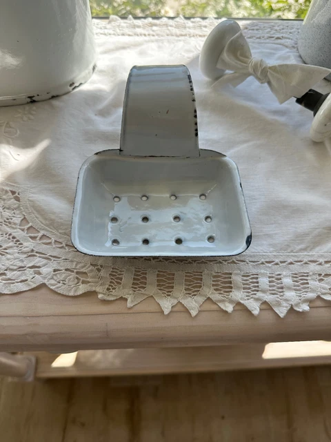 Antique Enamel Soap Dish for Claw Foot Tub! 5" wide 3 3/4" Hooks Over Tub