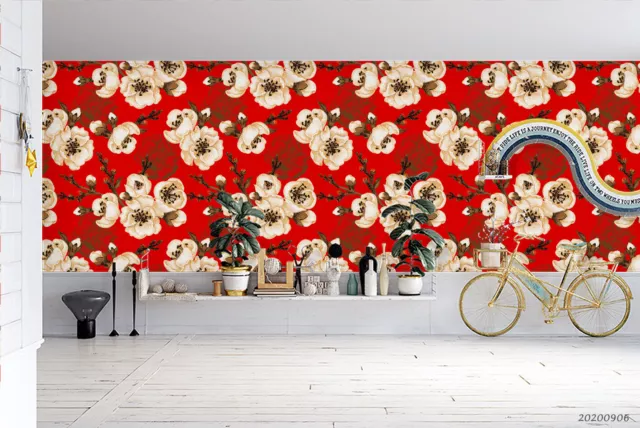 3D Vingate Red Plum Floral Self-adhesive Removable Wallpaper Murals Wall 295 3