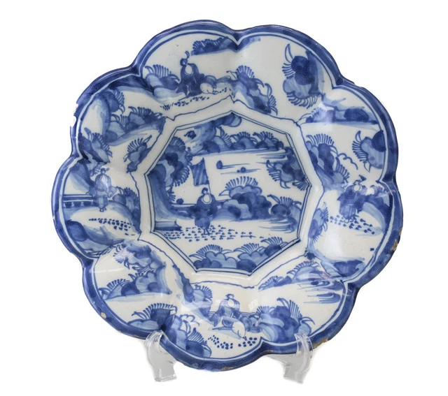 Antique Continental Faience Footed Bowl, 18th century hand painted chinoisorie