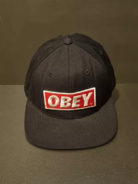 Obey Snapback Black OSFA Cap Hat Embroidered One Size Fits All VGC