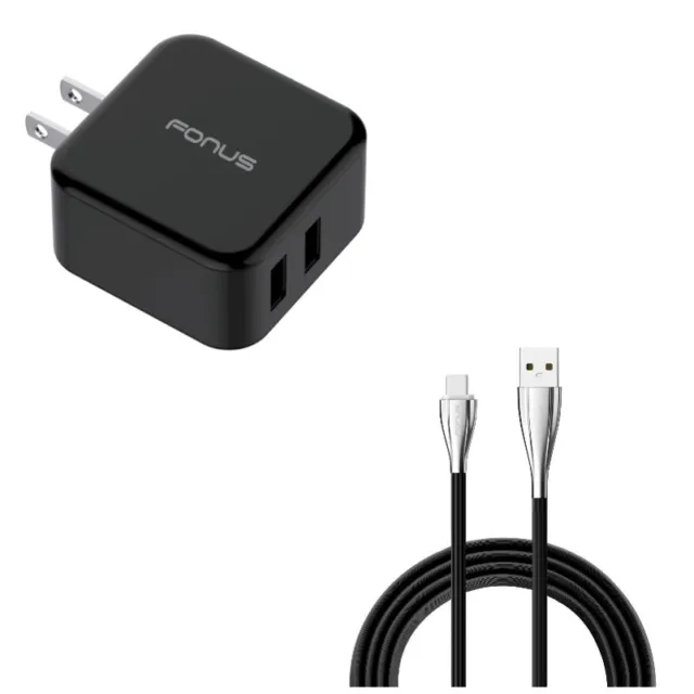 2-Port 30W Fast Home Charger w Cord Type-C 10ft USB Cable for Phones Tablets