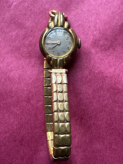 Antique Art deco French Ladies Gold Plated Mechanical Watch in working condition