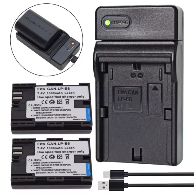 2x LI-ION Battery +USB Charger for Canon EOS R Ra R5 R6 R7 LP-E6 LP-E6N LC-E6