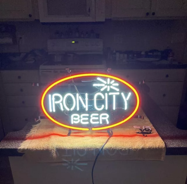 Iron City Beer Neon Light Sign 20"x15" Lamp Bar Wall Decor Handmade Glass