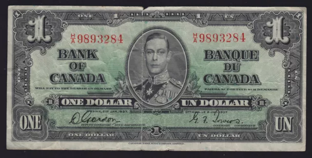 1937 Bank of Canada $1 - H/A Narrow Panel Variation - SALE