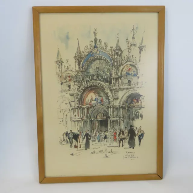 Vintage 1957 Original Framed Jan Korthals Watercolor Print S. Marco Venezia