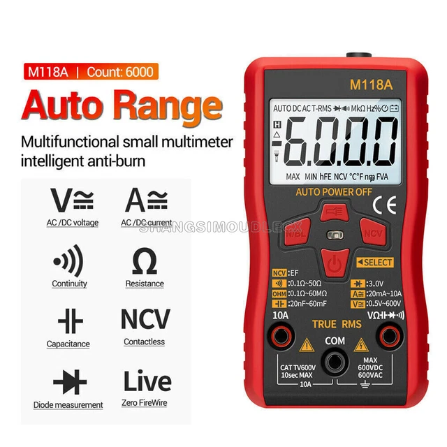 AC/DC TRUE RMS Digital Multimeter Amp Ohm Voltage Resistance Tester ...