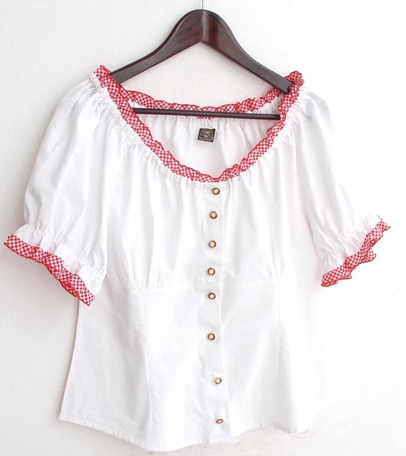 Camicia tradizionale da donna bianca con rivestimento a quadri taglia 42 di costume tradizionale OS