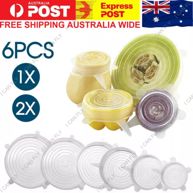 6/12X Stretch Reusable Silicone Bowl Wraps Food Saver Cover Seal Insta Lids DF