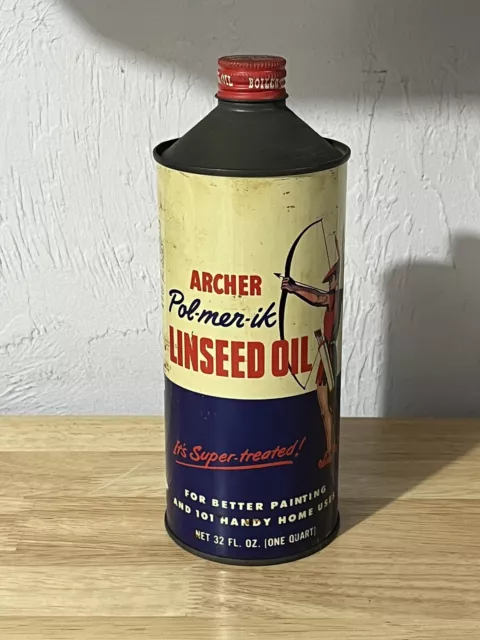 Vintage Oil Can Archer Pol-mer-ik Linseed Oil 1 Qt. Empty Can