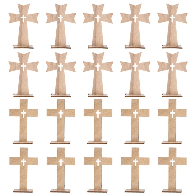 20 juegos de madera cruz mesa decoración standing cristianos cruz ornamento jesús