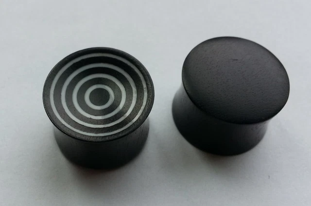 Pair ORGANIC Circles Target Crushed Bone Inlay Areng Wood Saddle Ear Plugs Gauge 3