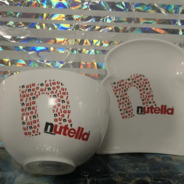 Unused Ferrero Nutella Brand White Plate And Cereal Bowl Logo Set