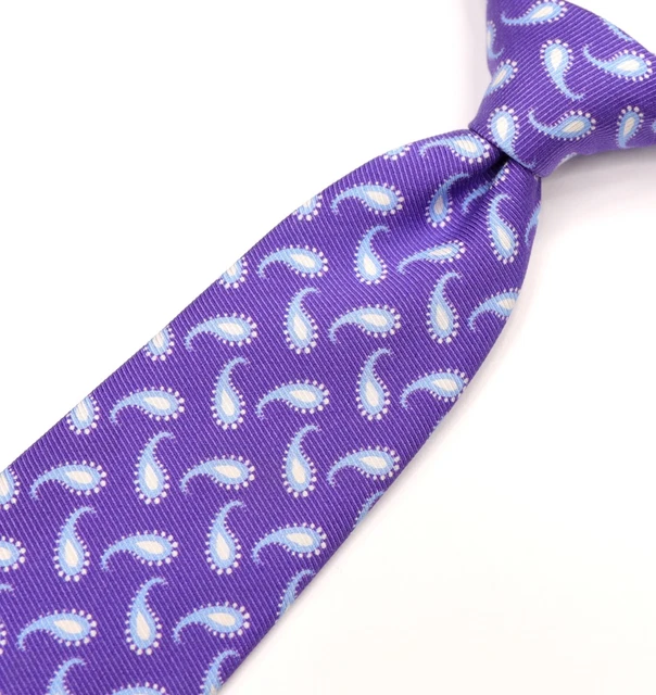 David Donahue 100% Silk Necktie Purple w/Blue/White Paisley Pattern