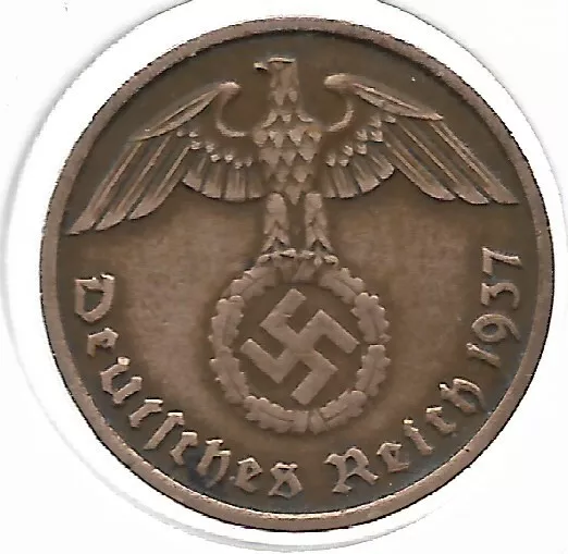 Rare Old WWII COPPER German War 1937-D WW2 Germany Military Collection Coin #49