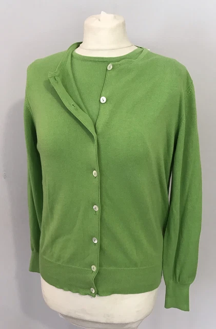 Cardigan Doppio Set Vintage Harrods Taglia 12 Anni '80 100% Cotone Lavorato A Maglia E Verde Top