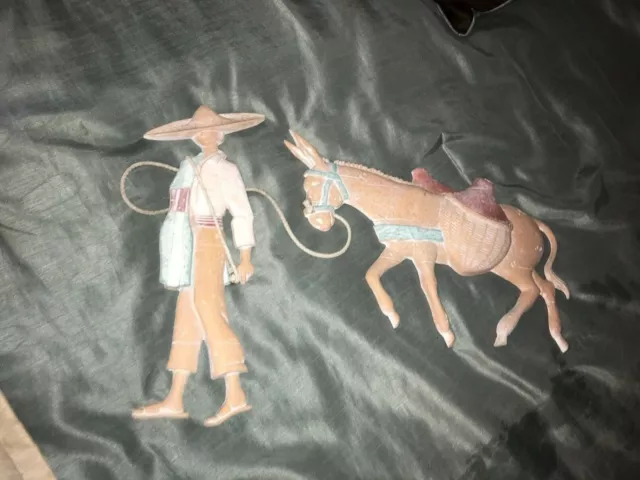 Mexican Man And Donkey Aluminum Wall Hangings Painted
