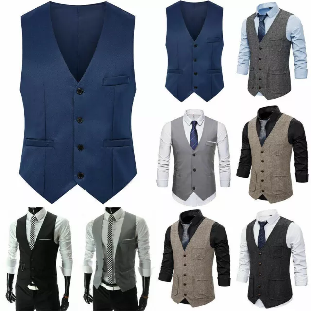 Mens Formal Dress Vest Waistcoat Business Work Office Wedding Party Suit Coat+