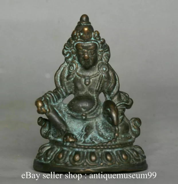 2" Antique Old Tibet Buddhism Bronze Yellow Jambhala Wealth God Buddha Statue