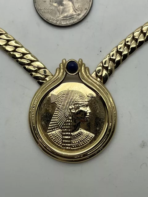 1987 Franklin Mint Cleopatra Egyptian Revival Lapis Gold Coin Necklace C3