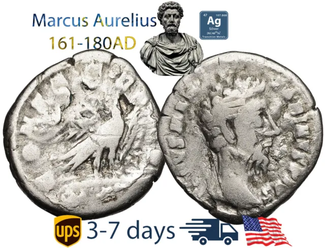 ANCIENT ROMAN EMPIRE Coin Silver Denarius Marcus Aurelius 161 180 AD ...