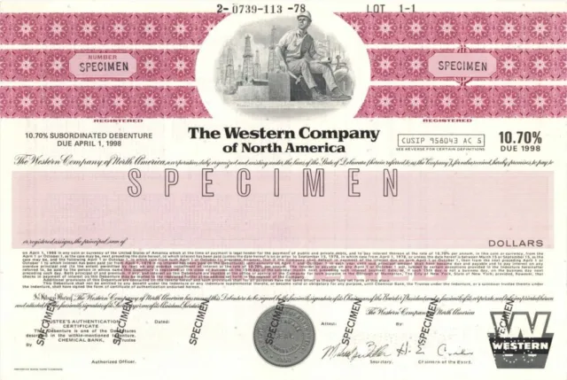 Western Company of North America - Specimen Bond - Specimen Stocks & Bonds