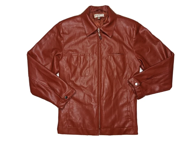 Vintage Wissmach Collection Red Faux Leather Jacket Coat Full Zip Long Sleeve S
