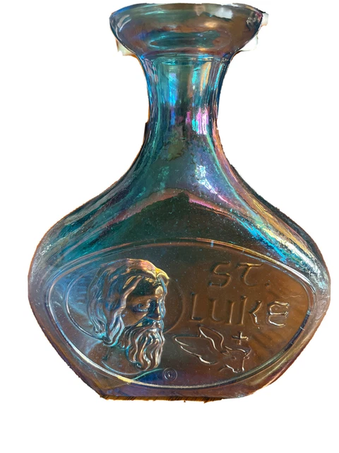VTG Wheaton Blue Glass Bottle Saint Luke engraving