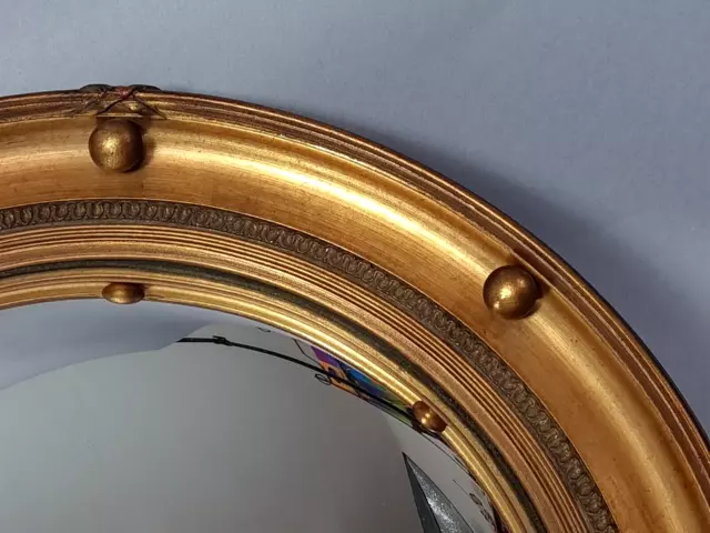 Miroir oeil sorcière bois stuc doré feuille d'or vintage 50s 38 cm Super état SB 2