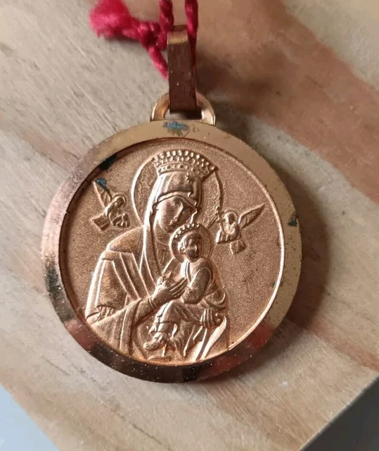 Grand Pendentif Médaille Religieuse Vierge Marie - Couleur Or - Bijou Vintage Rare