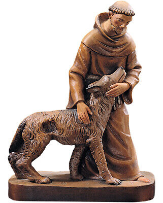 Statue de San Francesco CM 10 Sculpté en Bois La à Val Gardena Décoration Manuel